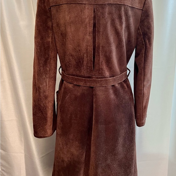 Vintage split cowhide brown suede coat lamb collar wrap style size Med - Picture 4 of 13